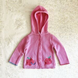 Joules Baby Girl 12-18 Mos Cardigan Sweater Hooded Pink Buttons Apple Worm